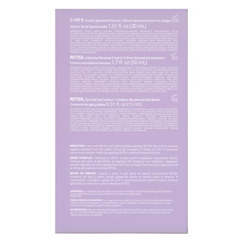 Sesderma Intense Renewal Gift Set | C-VIT 5 Vitamins Serum 1.0 fl Oz, RETISIL Pro-Aging Cream 1.7 fl Oz & Eye and Lip Contour 0.5 fl Oz | Brighten & Nourish Skin | For All Skin Types