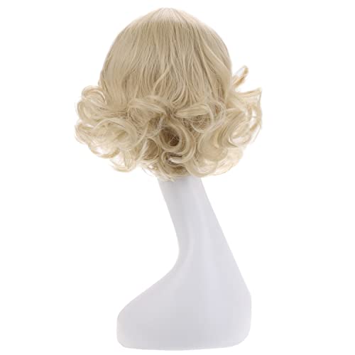MAGQOO Light Blonde Wig with Bangs Women Girls Short Curly Wavy Light Blonde Hair Wigs Halloween Cosplay Costume Party Wig(12", Light Blonde)