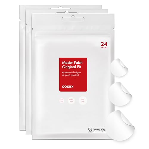 COSRX Acne Pimple Patch Absorbing Hydrocolloid Original 3 Size Patches for Blemishes and Zits Cover, Spot Stickers for Face and Body, Stocking Stuffers, Holiday Gifts, Gifts For Women (72)