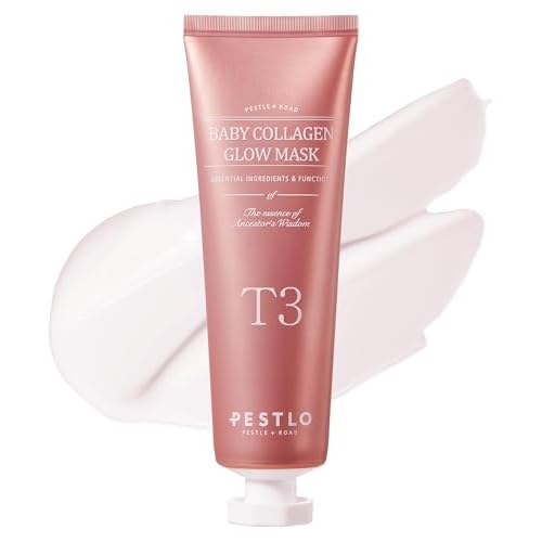 PESTLO Baby Collagen Glow Mask - Korean Peel Off Facial Mask Infused with Reallagen/T3 Vegan Collagen, Aginon, Volufiline for Hydrating, Firming, Glow, Glass Skin | Optional Overnight Use, 2.36 fl.oz