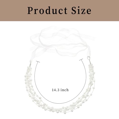 White Pearl Headpiece Elegant Bridal Headband Layered Ribbons Wedding Crown Circlet Multi-Layer Beaded Princess Hair Accessories for Bride Bridesmaid Flower Girl