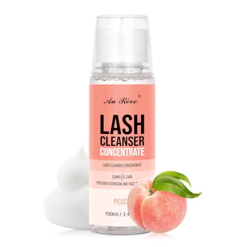 Lash Shampoo Concentrate 100 ml/3.4 fl.oz Lash Cleanser Concentrate Oil Free Eyelash Extension Shampoo for Salon Home Eyelash Care-Can Make 20 bottles of 60ml Lash Shampoo,Peach