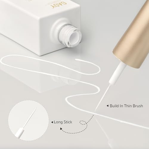 GAOY White Swirl Gel Nail Polish Art Liner, 12ml Classic Color Nail Paint Design with Thin Brush, UV Light Cure for DIY French Manicure at Home