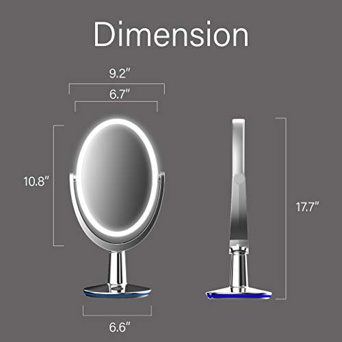 Superstar Oval Shaped Dual-Sided Lighted Makeup Mirror, 1X/5X Magnifying Vanity Makeup Mirror, 360 Degree Rotating Adjustable Brightness Mirror, Brushed Nickel