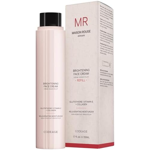 Codeage Maison Rouge Brightening Face Cream Refill Glutathione Cream, Collagen Peptides, Vitamin E, CoQ10 ? Radiance & Antioxidant Complex ? Paraben and Sulfates Free ? Skin Care - 1.7 fl oz