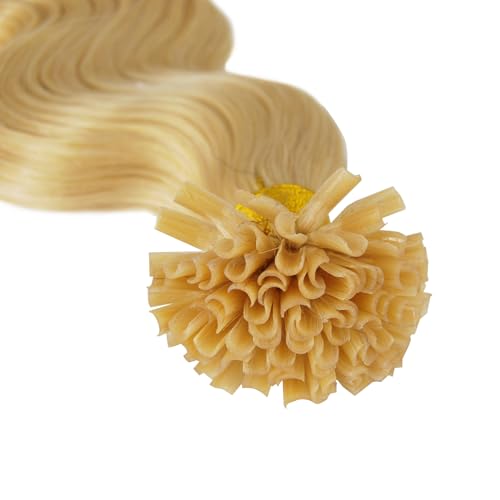 U Tip Hair Extensions Human Hair Wavy Blonde Pre-bonded Weft 613 BW Bundle(18")
