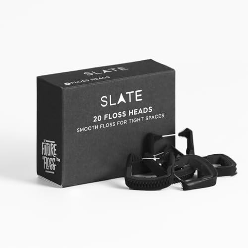Slate Flosser Refills - Reusable Woven Floss, PFAS-Free, Non-Toxic Dental Floss | Fits Slate Electric Flosser w/Tongue Scraper & Gum Sweeps - 20-Pk Black Smooth Floss Heads