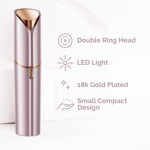 tuokiy Women Facial Hair Removal Device Battery Operated with 2 Replacement Heads, Ladies Face Shaver for Peach Fuzz Upper Lip, Chin, Facial Hair Remover for Women