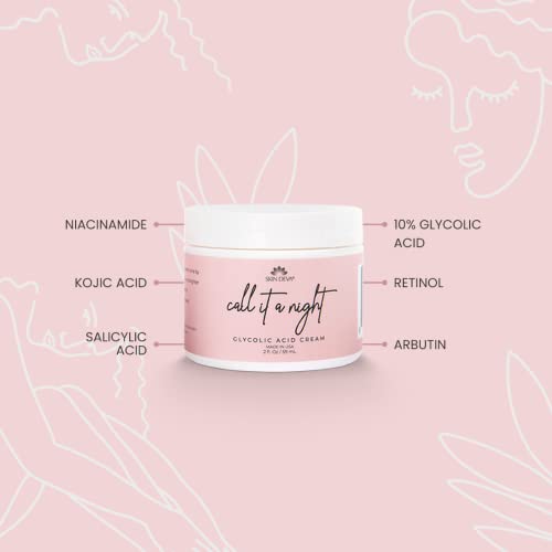 Skin Deva Glycolic Acid Cream Exfoliates Skin During Sleep - Brightens, Corrects Dark Spots & Shadows, Evens Skin Tone, Reduces Pores. Natural Glycolic, Kojic, Salicylic Acid, Niacinamide, Retinol, Arbutin