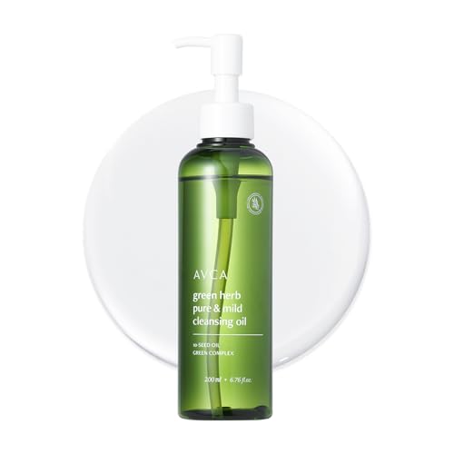 AVCA Green Herb Blackhead Cleansing Oil ? Makeup & Blackhead Remover, Plant-Based Oils with Vitamin E & Squalane, Lightweight Pore Cleanser, Korean Skincare for Normal/Oily Skin, 6.76 fl oz (200 mL)