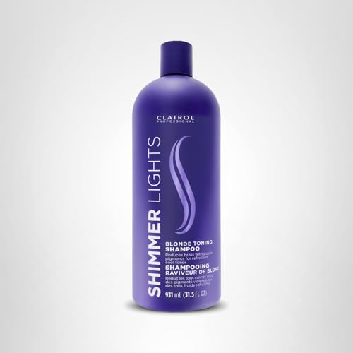 CLAIROL PROFESSIONAL Shimmer Lights Purple Shampoo, 31.5 fl. Oz Neutralizes Brass & Yellow Tones For Blonde, Silver, Gray & Highlighted Hair Packaging May Vary
