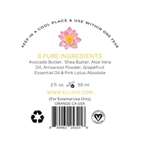 Ellovi All-Natural Luxuriously Whipped Body Butter - Pink Lotus - Pure Enough to Eat - Made With Just 6 Vegan Ingredients - Ultra-Rich 100% Plant-Based Moisturizer For Naturally Healthy Skin (2oz)