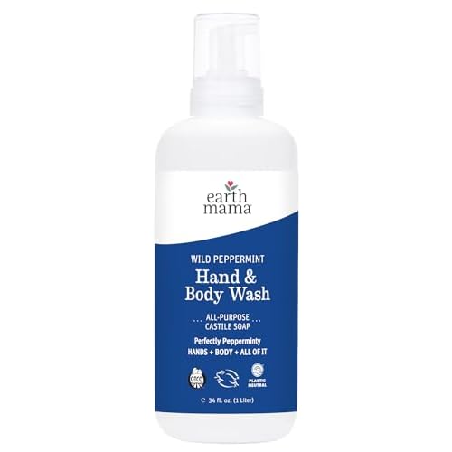 Earth Mama Wild Peppermint Hand & Body Wash | Foaming Hand Soap Refill, Castile Soap Liquid Made with Organic Wild Mint & Peppermint Oil, 34 fl oz