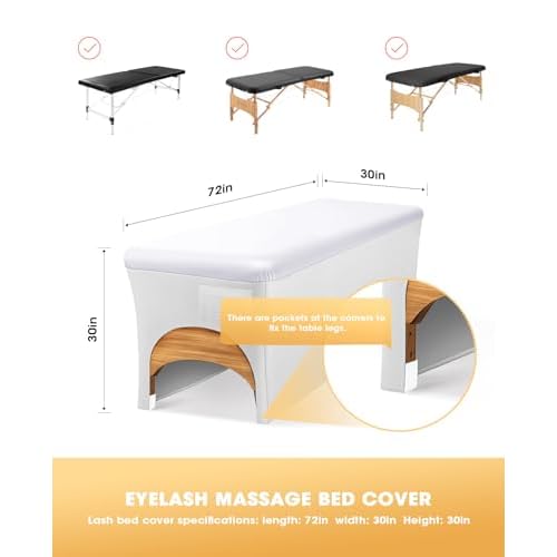 Onism Lash Bed Cover-Wipeable PU Leather Massage Bed Cover, Waterproof Soft and Comfortable Spa Bed Cover with Storage Pocket for Eyelash Extension Bed Massage Bed Perfect for Salon Spa Home Use White