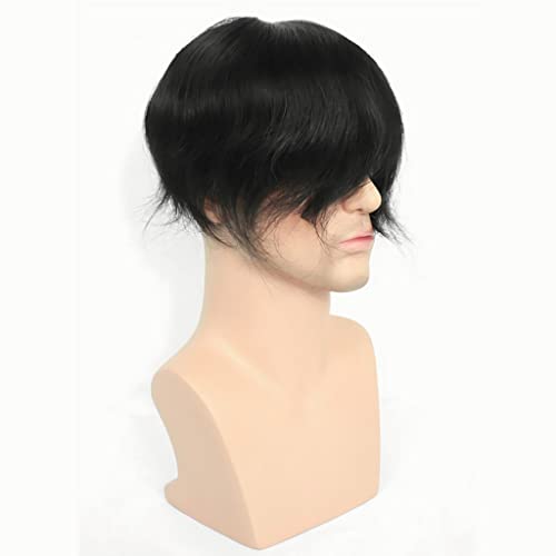 Toupee for Men 8X10 Men Straight Hair Pieces Mens FPM Toupee Hair Replacement System 100% European Real Human Lace Hairsystem Fine Lace Front and top with PU #1 Jet Black