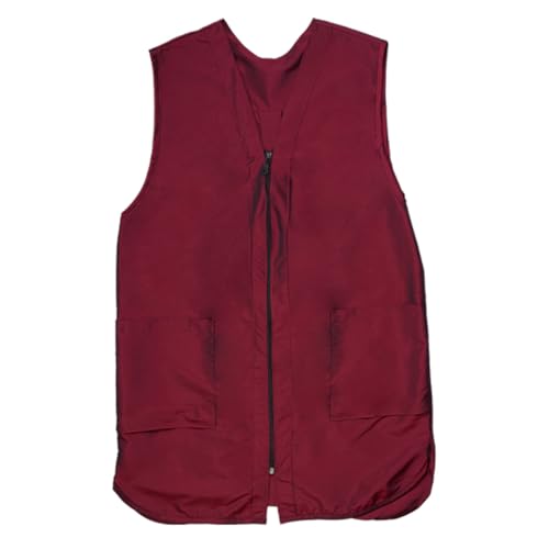 Betty Dain Professional Zip Front Salon Stylist Vest, V-Neck, Iridescent Fabric, Adjustable Belt, Two Lower Pockets with Zippered Bottoms, Lightweight, Machine Washable Nylon, Burgundy, XL