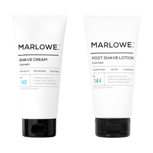 MARLOWE. Shave Cream No. 141 & Post Shave Lotion No. 144 ? 6oz Each ? Conditioning Shave Cream & Aftershave Lotion for Smooth, Soothing, Close Shave ? Men's Shaving Kit Essentials, 2-Pack