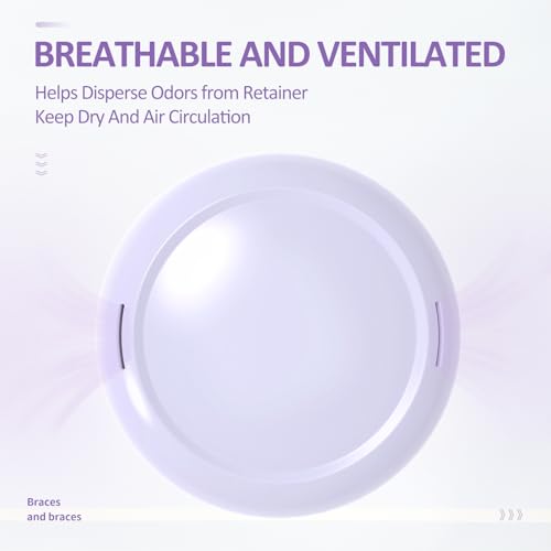 Retainer Case with Mirror and Lanyard,Slim Aligner Case with Vent Holes,Cute Dental Brace Box with Retainer Removal Tool and Brush (Purple Pink with Lanyard)