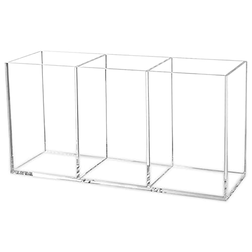 Clear Makeup Brush Organizer,Acrylic Cosmetic Brushes Storage Holder with 3 Slots,Pencil Pen Holder for Desk,Desk Organizer and Accessories for Vanity