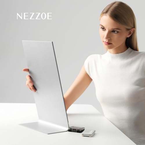 Frameless Makeup Mirror for Desk, 15 Inch Aluminum Standing Table Mirror, Large Counter Top Mirror