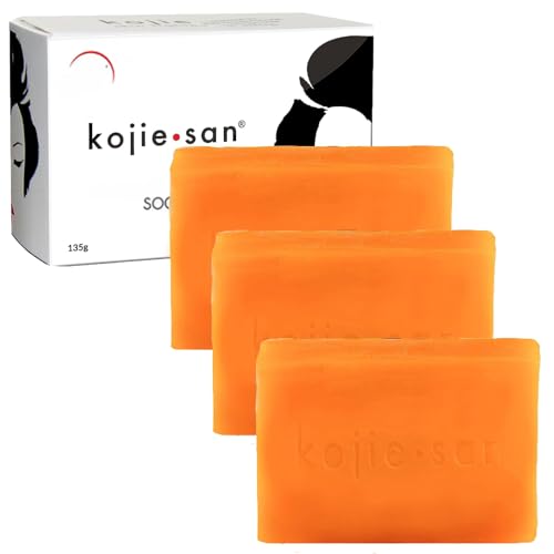 Kojie San Skin Brightening Soap - Original Kojic Acid Soap that Reduces Dark Spots, Hyperpigmentation, & Scars with Coconut & Tea Tree Oil - 135g x 3 Bars
