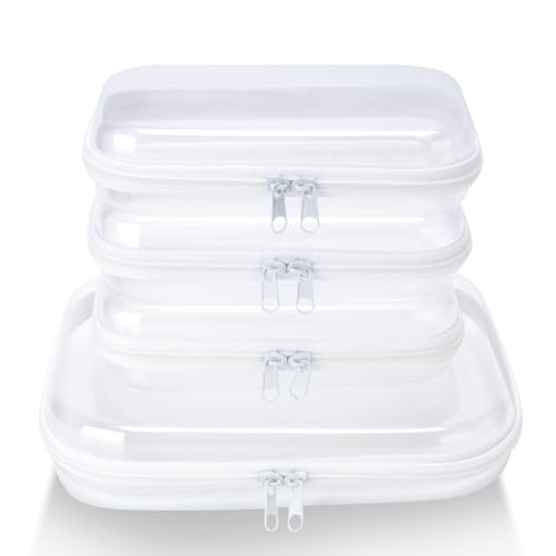 4 pcs Clear Zipper Pouches,Hard Shell Zipper Case, Toiletry Bag for Travel, CLear Diaper Bag, Toiletry Pouch, Travel Organizer, Clear Cosmetic Bag,Toy Storage Bins (M+3S)