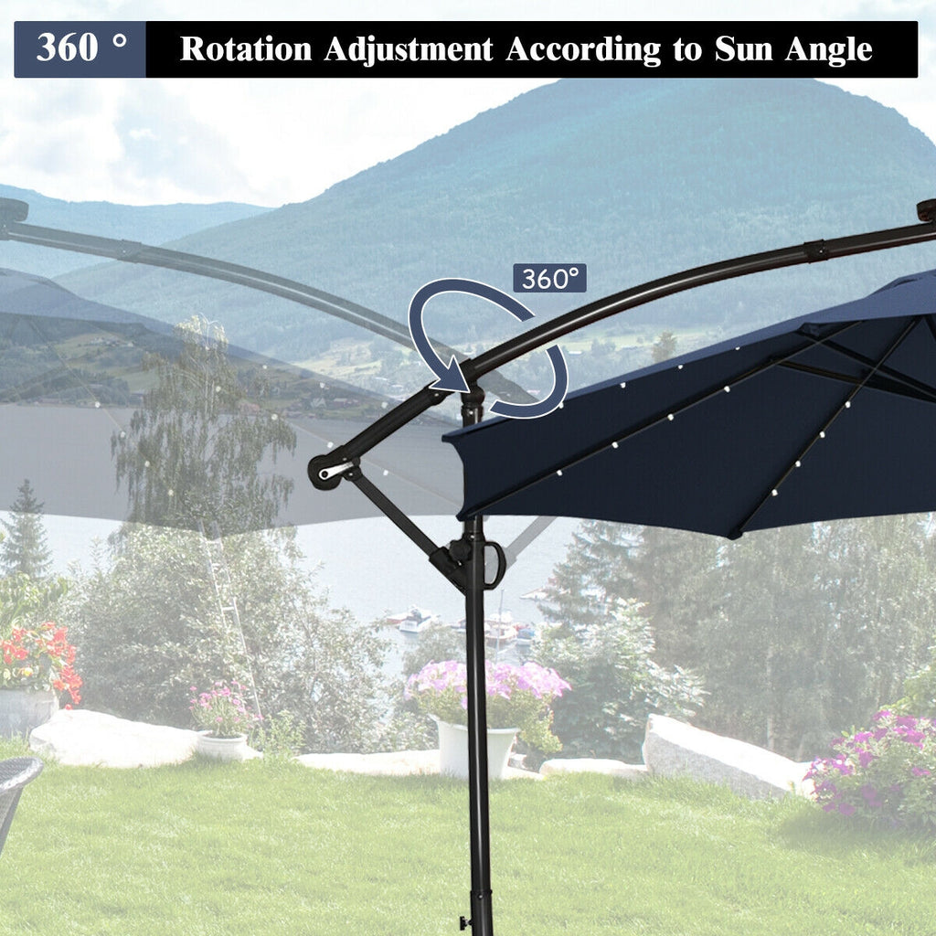 10 x 8 Feet Solar Patio Umbrella with 32 LED Lights, 360° Rotation, Navy