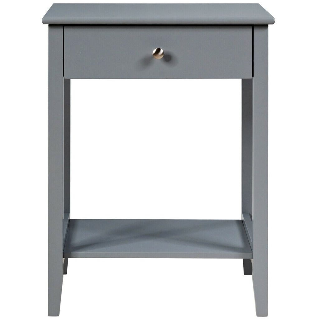 Wooden Nightstand with Drawer & Shelf Storage - Gray