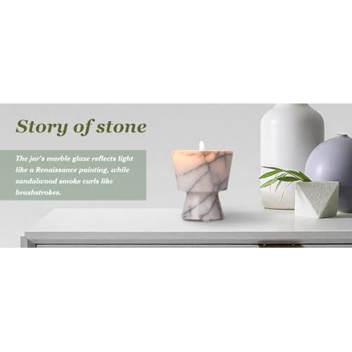 Scented Luxury Candle in Handmade Marble Container |1 Set | Soy Wax | Non-Toxic | Reusable Stone Jar | Story of Stone | Distinctive Gift. Natural Spring Aromatherapy for Women & Men