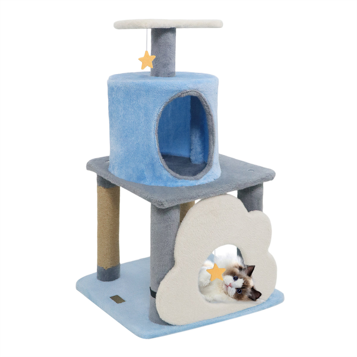 Cute 31.5-Inch Modern Cat Tree with Multi-Level Platforms and Moon-Shaped Perch - Blue Variation
