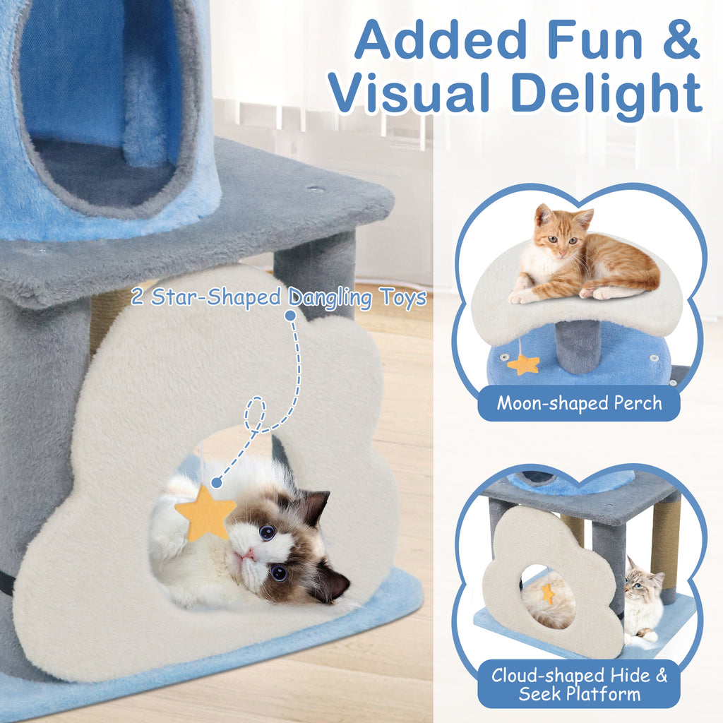 Cute 31.5-Inch Modern Cat Tree with Multi-Level Platforms and Moon-Shaped Perch - Blue Variation
