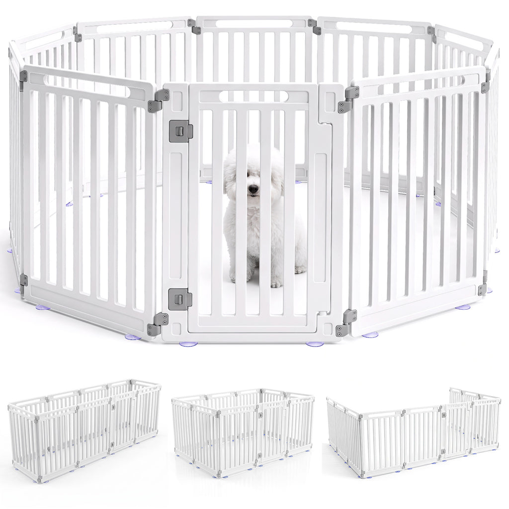 Indoor Outdoor Dog Playpen 31.5 Inch Height with 10 White Panels - Flexible, Durable Pet Fence