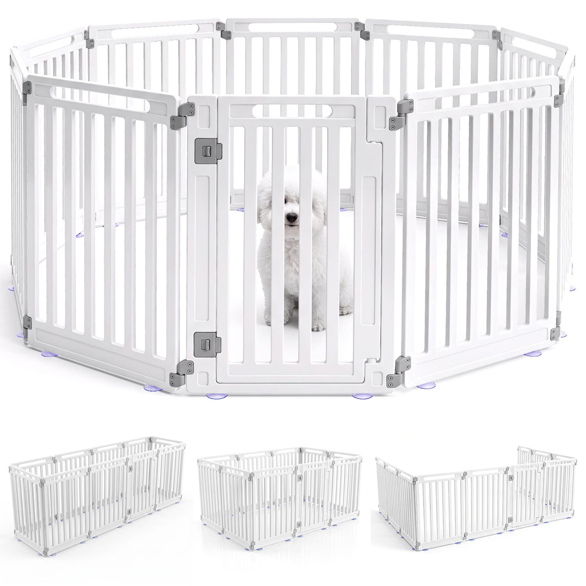 Indoor Outdoor Dog Playpen 31.5 Inch Height with 10 White Panels - Flexible, Durable Pet Fence