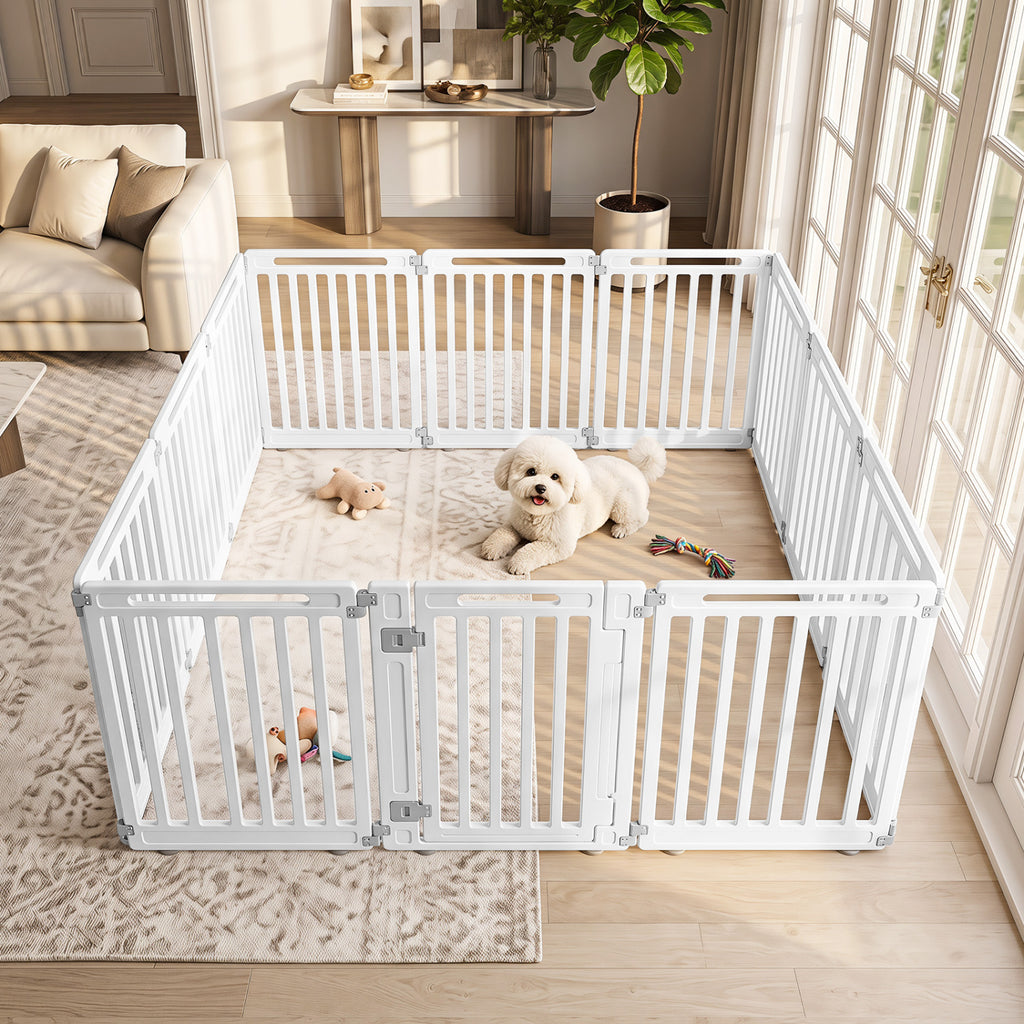Indoor Outdoor Dog Playpen 31.5 Inch H, 12 Panels, White - Flexible Pet Fence