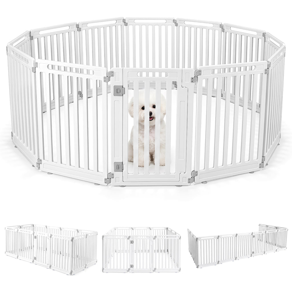 Indoor Outdoor Dog Playpen 31.5 Inch H, 12 Panels, White - Flexible Pet Fence
