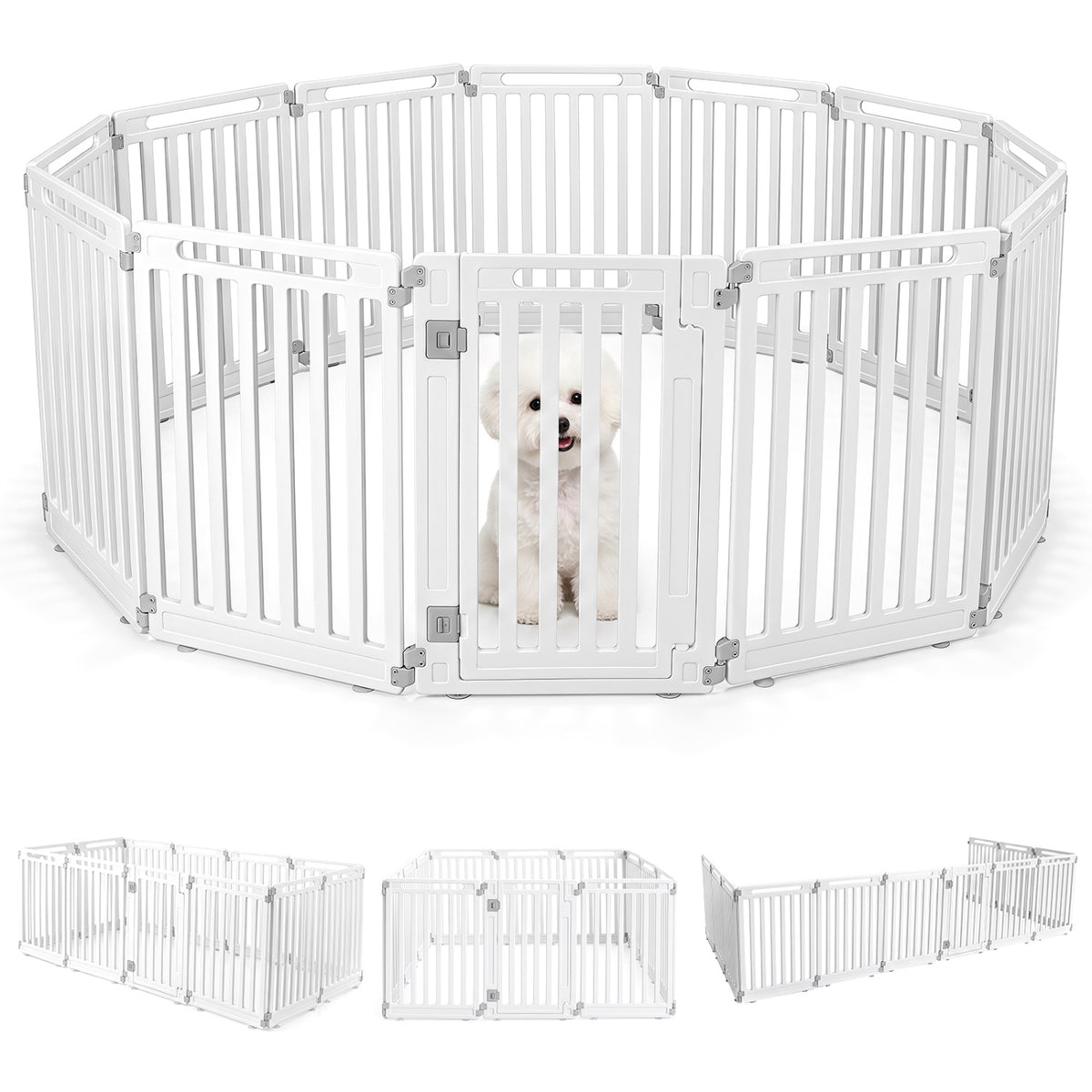 Indoor Outdoor Dog Playpen 31.5 Inch H, 12 Panels, White - Flexible Pet Fence