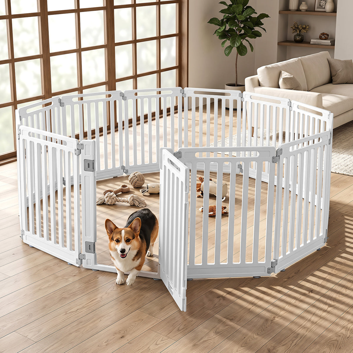 Indoor Outdoor Dog Playpen 31.5 Inch H, 12 Panels, White - Flexible Pet Fence