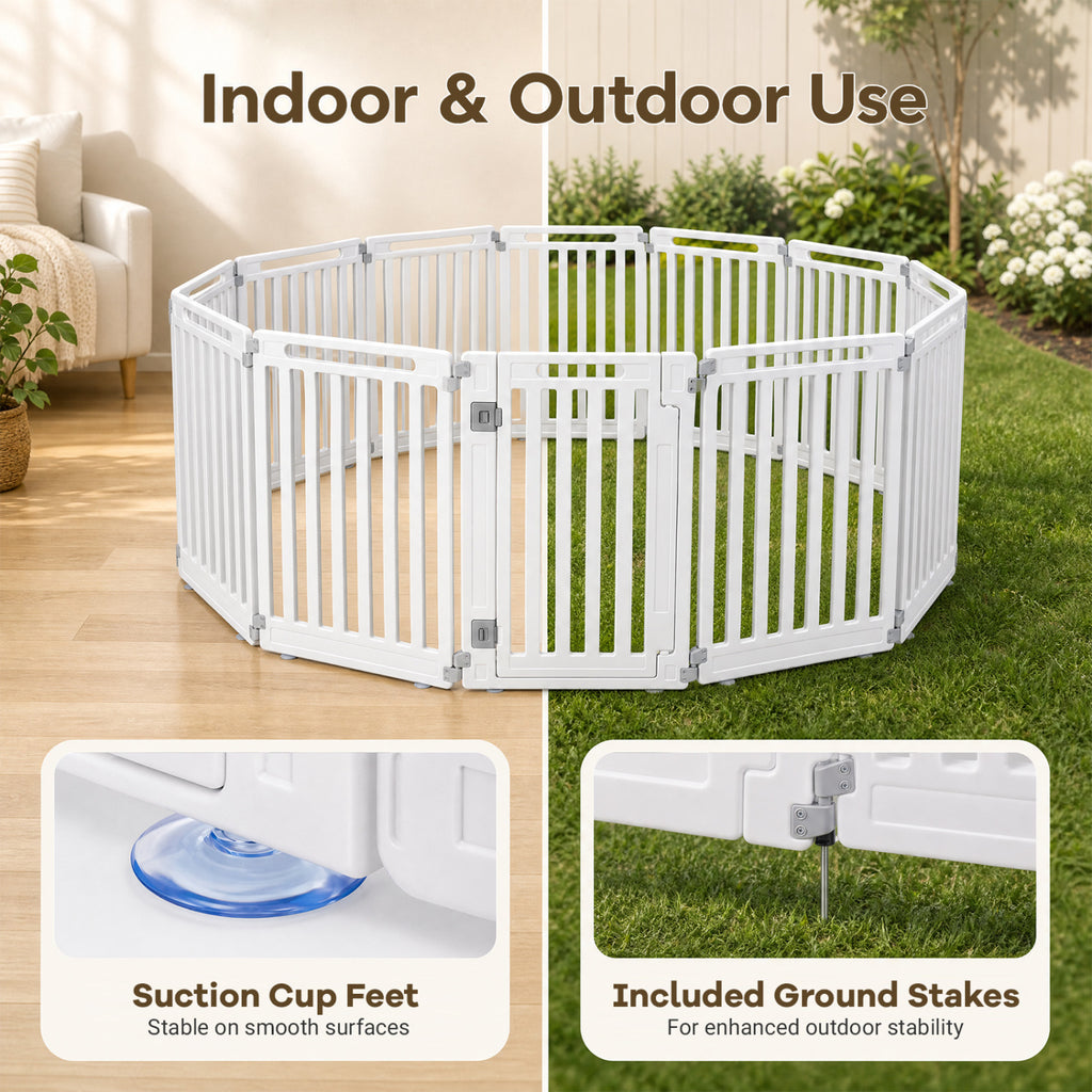Indoor Outdoor Dog Playpen 31.5 Inch H, 12 Panels, White - Flexible Pet Fence