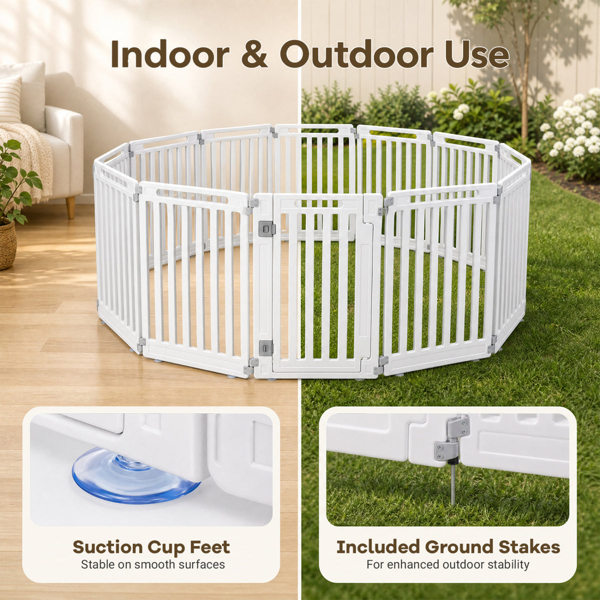 Indoor Outdoor Dog Playpen 31.5 Inch H, 12 Panels, White - Flexible Pet Fence