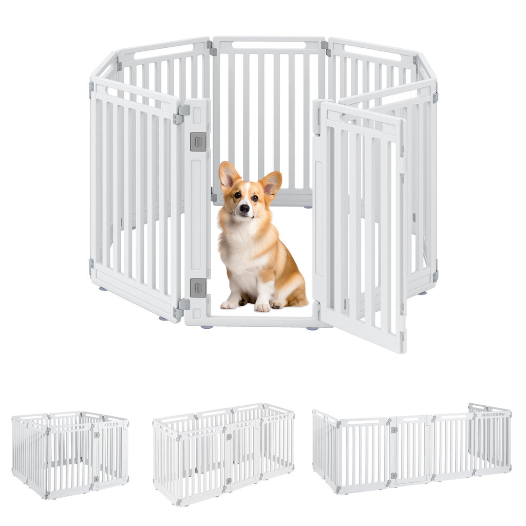 Indoor Outdoor Dog Playpen 31.5 Inch H, 8 Panels, White - Flexible Pet Fence
