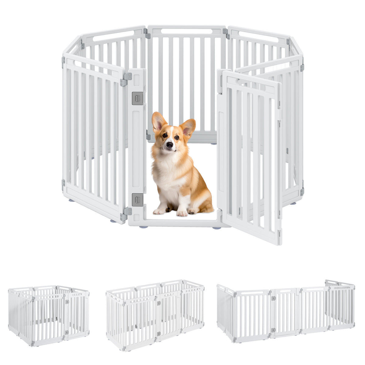 Indoor Outdoor Dog Playpen 31.5 Inch H, 8 Panels, White - Flexible Pet Fence