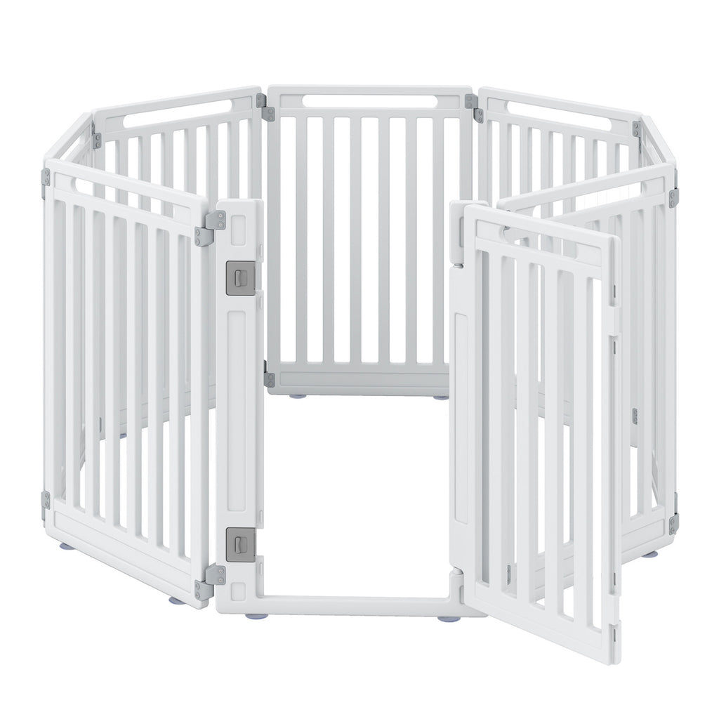 Indoor Outdoor Dog Playpen 31.5 Inch H, 8 Panels, White - Flexible Pet Fence