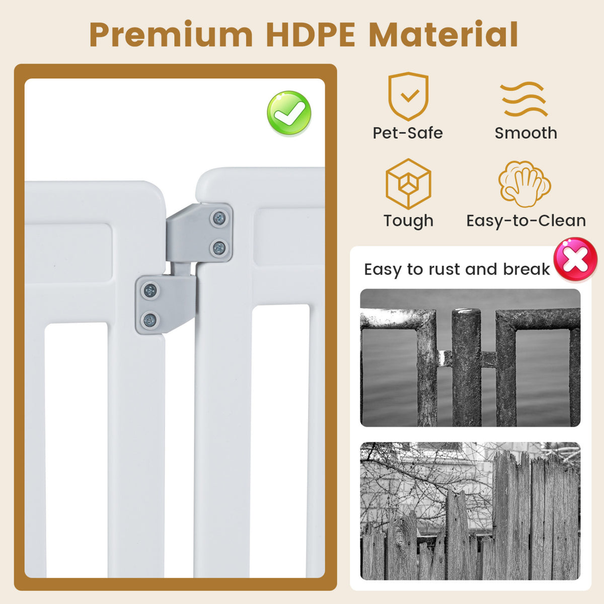 Indoor Outdoor Dog Playpen 31.5 Inch H, 8 Panels, White - Flexible Pet Fence