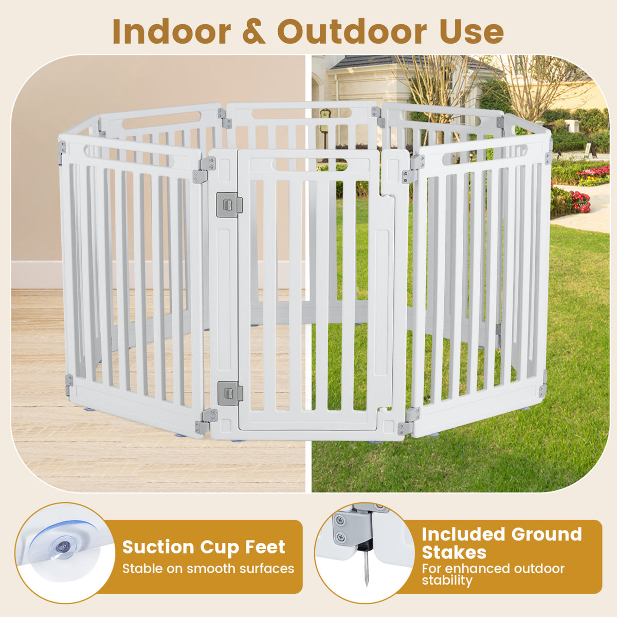 Indoor Outdoor Dog Playpen 31.5 Inch H, 8 Panels, White - Flexible Pet Fence