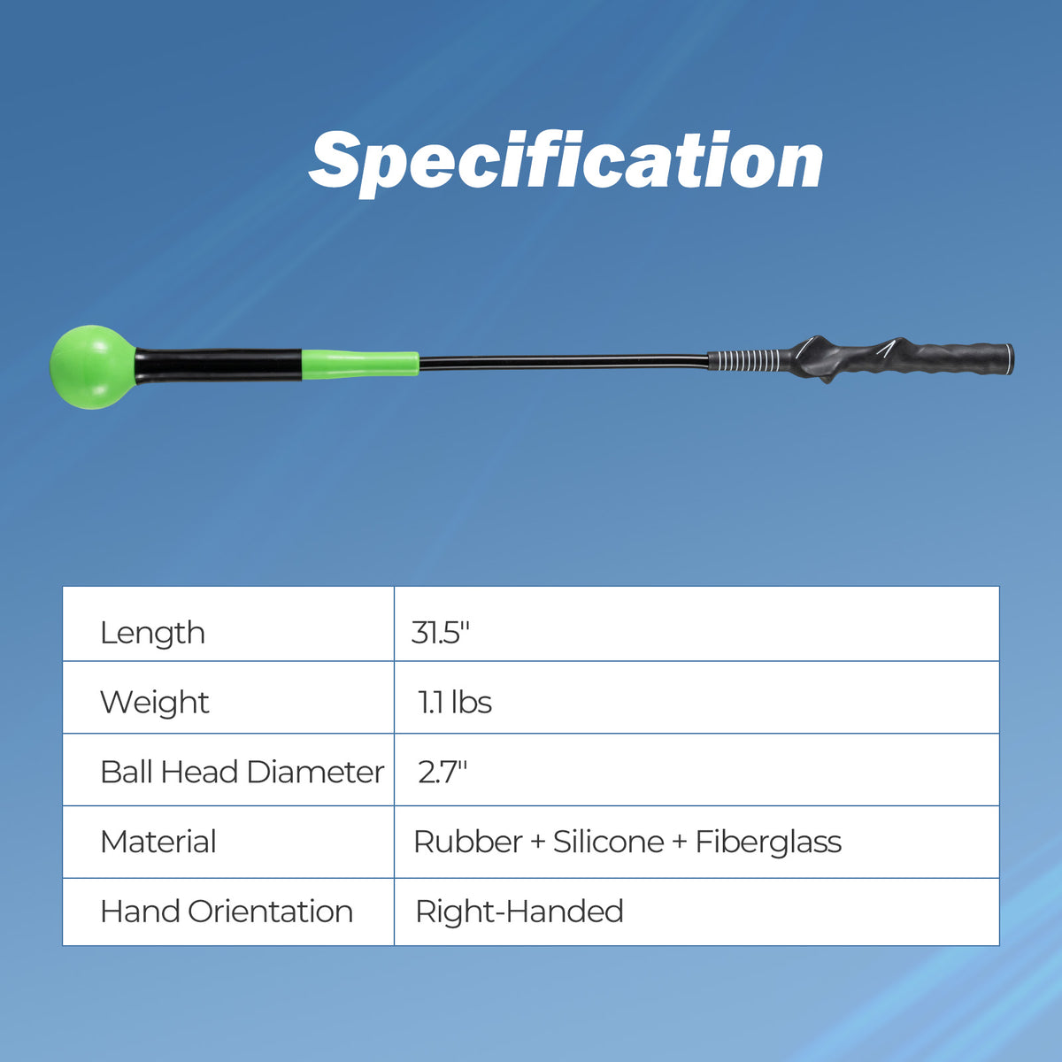 Golf Swing Trainer Aid with Weighted Head - 31.5 Inch Balance & Rhythm Practice Tool - Green Variation