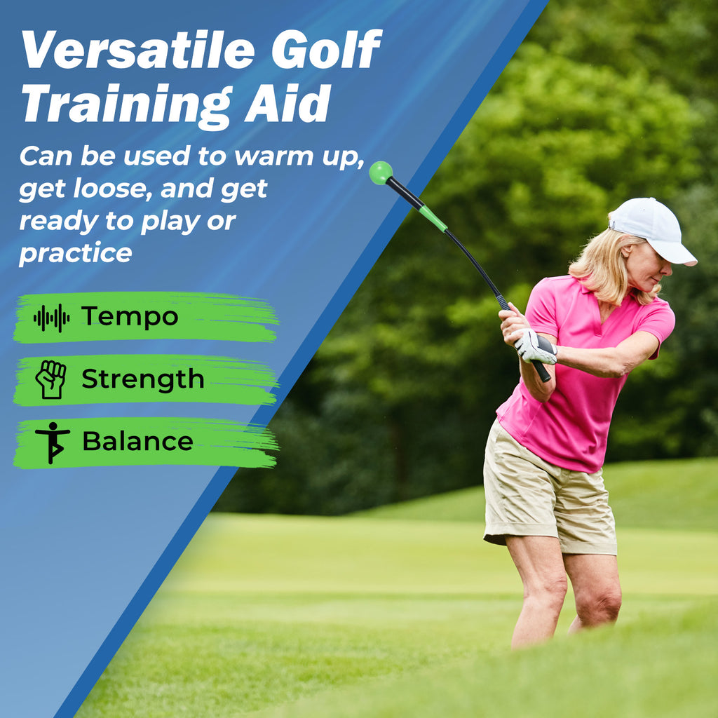 Golf Swing Trainer Aid with Weighted Head - 31.5 Inch Balance & Rhythm Practice Tool - Green Variation