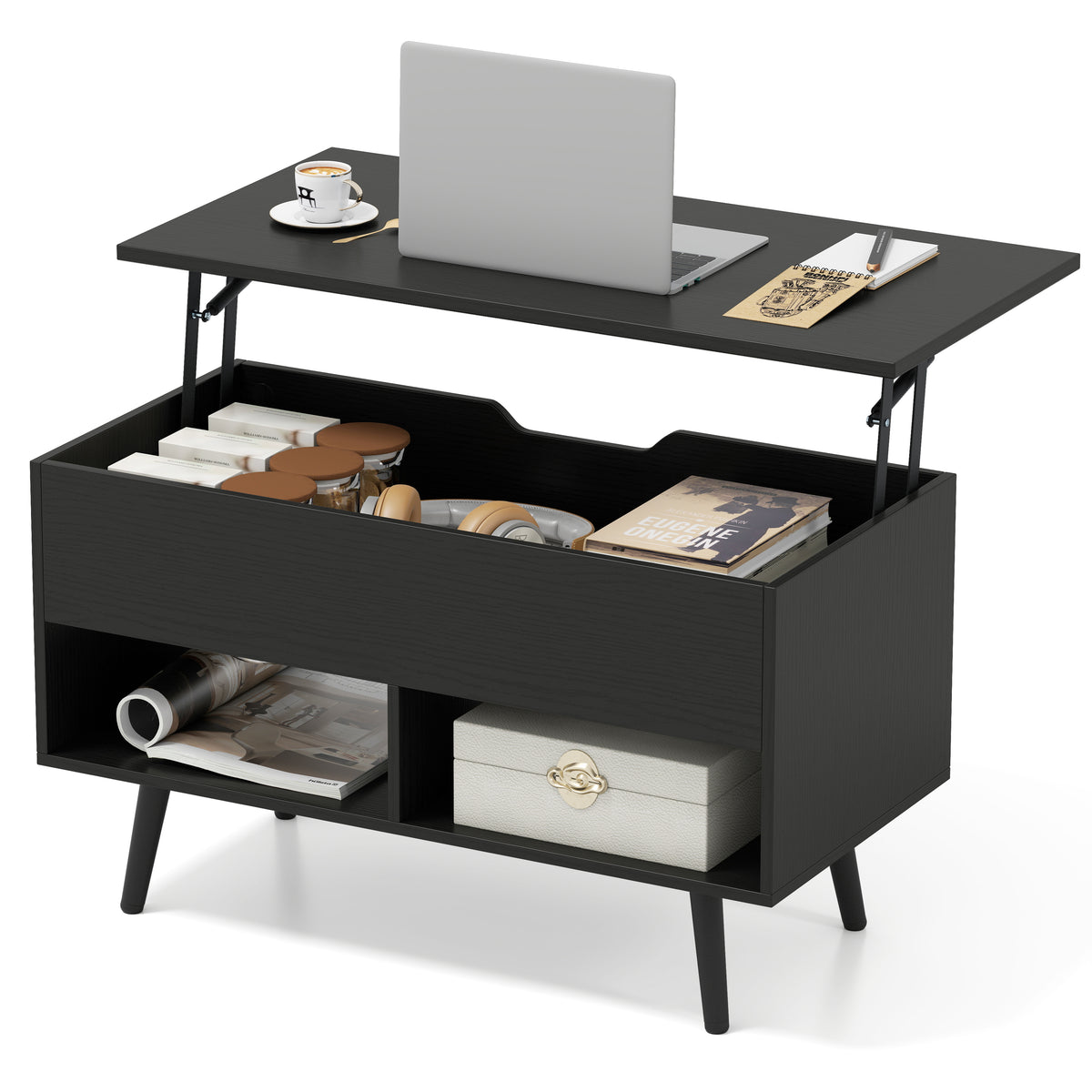 31.5 Inch Lift-Top Coffee Table with Storage - Black