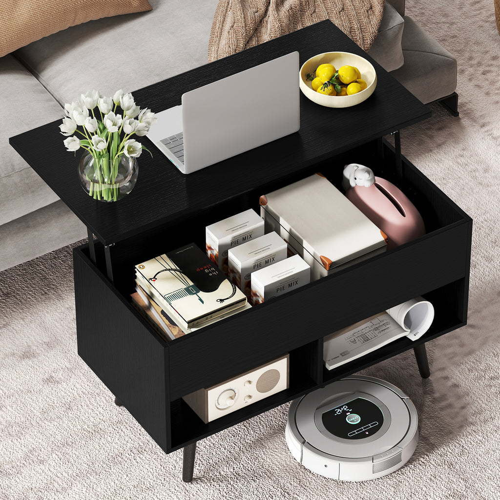 31.5 Inch Lift-Top Coffee Table with Storage - Black