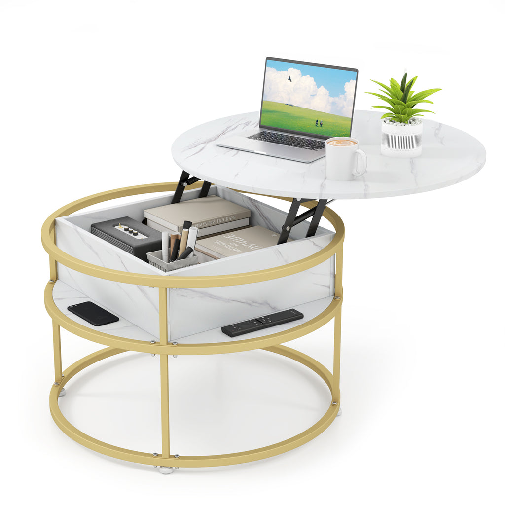 35 Inch Round Coffee Table with Tempered Glass Top – Black