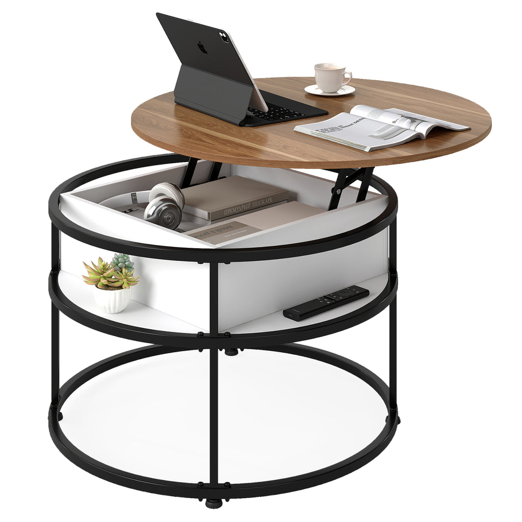 31.5 Inch Round Lift Top Coffee Table with Hidden Compartment - Teak
